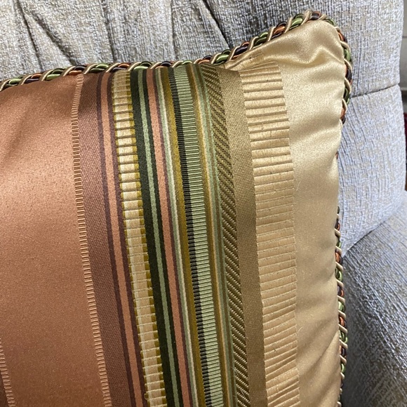 Croscill "Carrington" Cinnamon Green Stripe Square Throw Pillow Braided - Picture 3 of 8